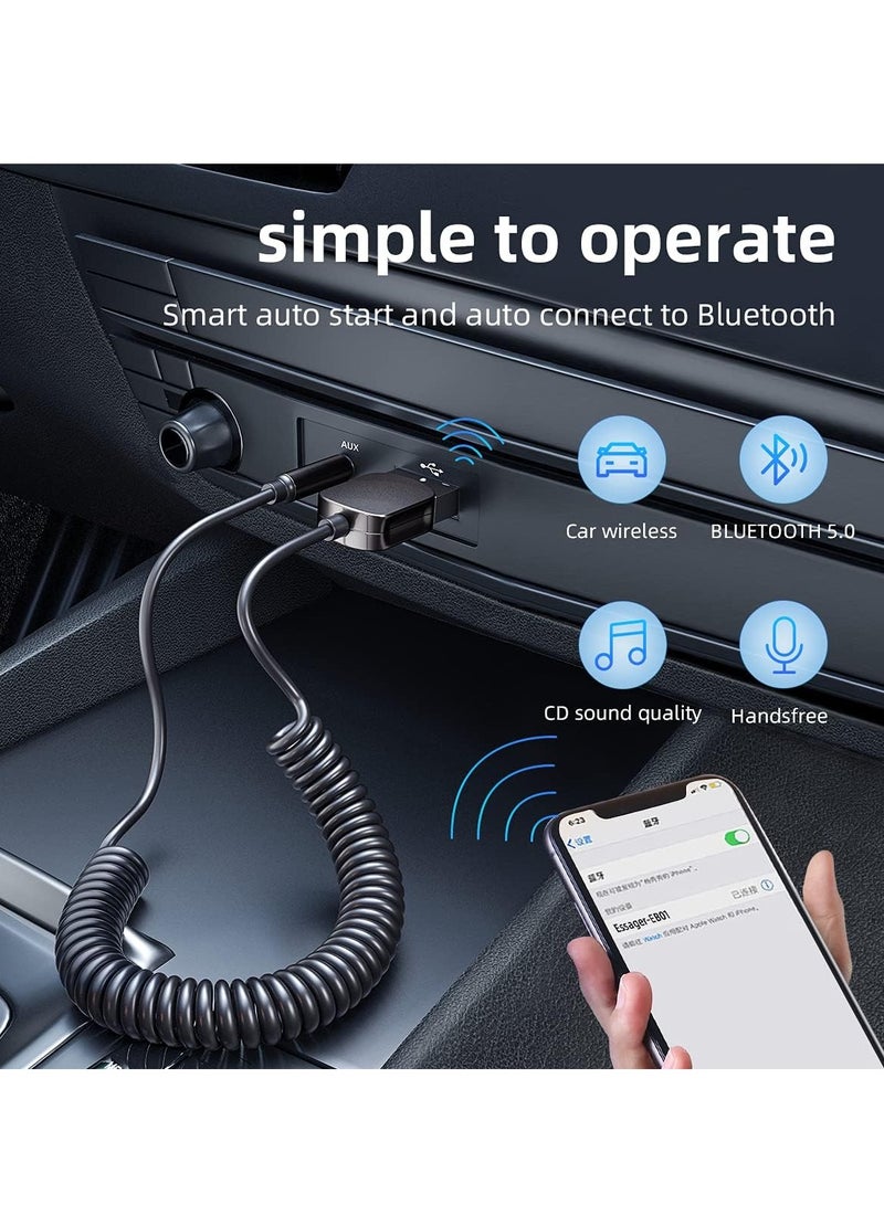 سايلتو محول AUX بلوتوث للسيارة، مستقبل بلوتوث 5.0 مع خاصية إلغاء الضوضاء، محول صوت USB إلى مقبس 3.5 ملم لنقل الموسيقى بجودة عالية، مزود بميكروفون مدمج للاستخدام مع أنظمة السيارة/السماعات المنزلية/المكالمات بدون استخدام اليدين. - Image 2