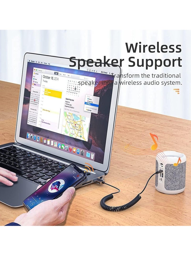 سايلتو محول AUX بلوتوث للسيارة، مستقبل بلوتوث 5.0 مع خاصية إلغاء الضوضاء، محول صوت USB إلى مقبس 3.5 ملم لنقل الموسيقى بجودة عالية، مزود بميكروفون مدمج للاستخدام مع أنظمة السيارة/السماعات المنزلية/المكالمات بدون استخدام اليدين. - Image 4