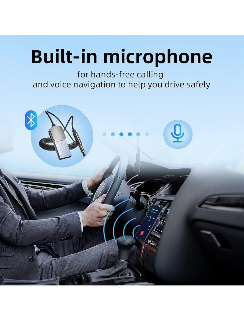 سايلتو محول AUX بلوتوث للسيارة، مستقبل بلوتوث 5.0 مع خاصية إلغاء الضوضاء، محول صوت USB إلى مقبس 3.5 ملم لنقل الموسيقى بجودة عالية، مزود بميكروفون مدمج للاستخدام مع أنظمة السيارة/السماعات المنزلية/المكالمات بدون استخدام اليدين. - Image 5