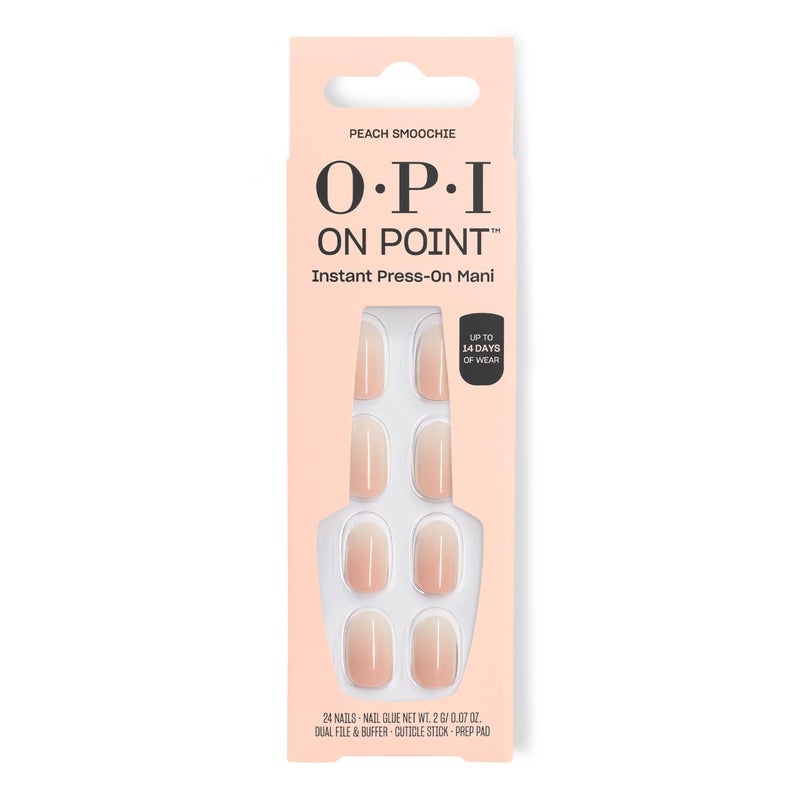 OPI On Point Peach Smoochie Short Round Nude Ombr Peach Beige Press On Nails 24 Count with Nail Glue Long Lasting Reusable Nondamaging Fall 2025 Shades - Image 2