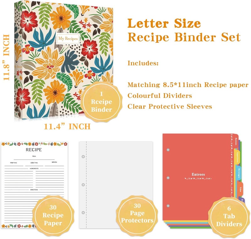 SUPMIND Recipe Binder 8.5" x 11" 3 Ring Full Page-Make Your Own Cookbook Binder with Plastic Page Protectors, Color Printing Paper and Full Page Dividers for Family Recipes. - Image 2