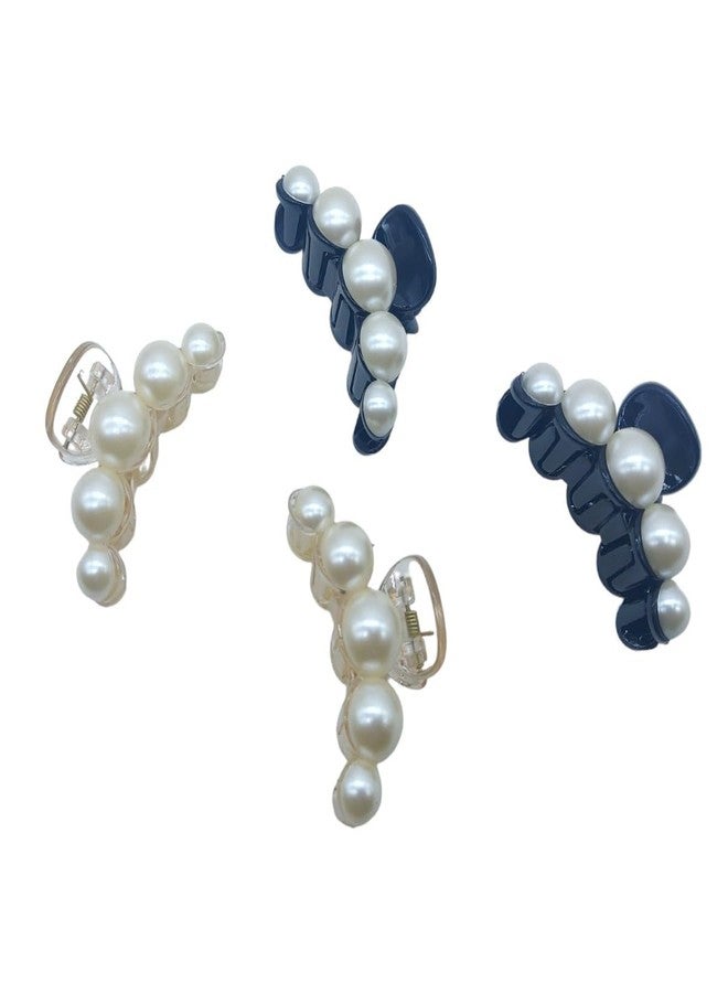 JWELLA Set of 4 Elegant Pearl Hair Claw Clips for Women - Sophisticated Black and White Acrylic Hair Clips for Stylish Hairdos - Image 1