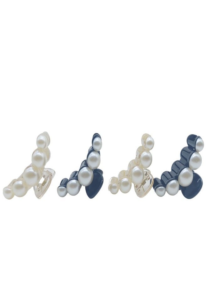 JWELLA Set of 4 Elegant Pearl Hair Claw Clips for Women - Sophisticated Black and White Acrylic Hair Clips for Stylish Hairdos - Image 2