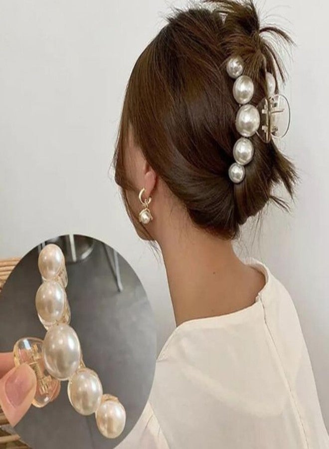 JWELLA Set of 4 Elegant Pearl Hair Claw Clips for Women - Sophisticated Black and White Acrylic Hair Clips for Stylish Hairdos - Image 4
