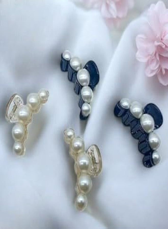 JWELLA Set of 4 Elegant Pearl Hair Claw Clips for Women - Sophisticated Black and White Acrylic Hair Clips for Stylish Hairdos - Image 3