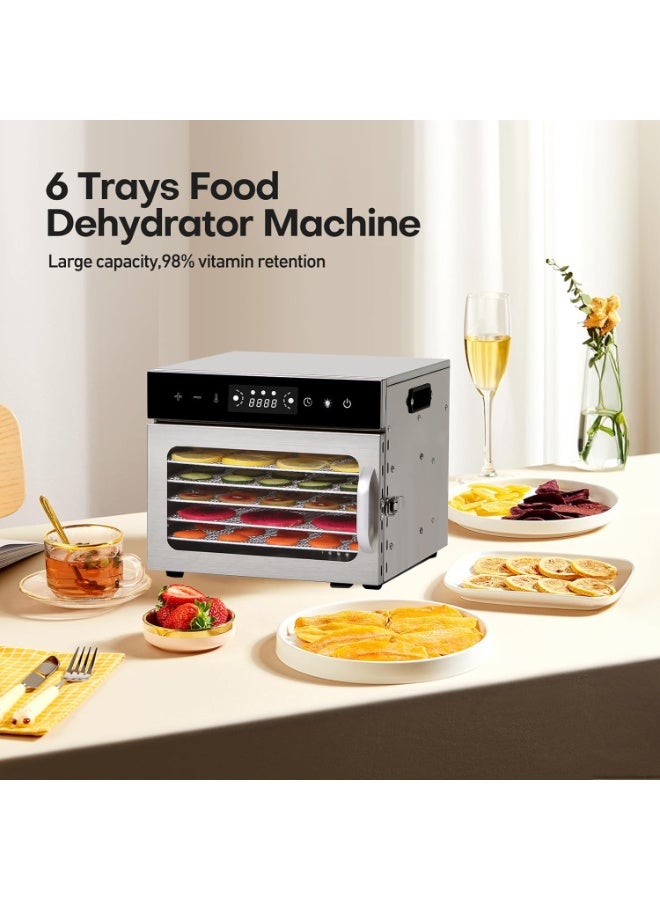 شو وو مجفف طعام، 6 صواني من الفولاذ المقاوم للصدأ، مجففات للطعام واللحوم المقددة والأعشاب والفواكه، جهاز تجفيف مزود بمؤقت رقمي وتحكم في درجة الحرارة وحماية من الحرارة الزائدة - Image 4