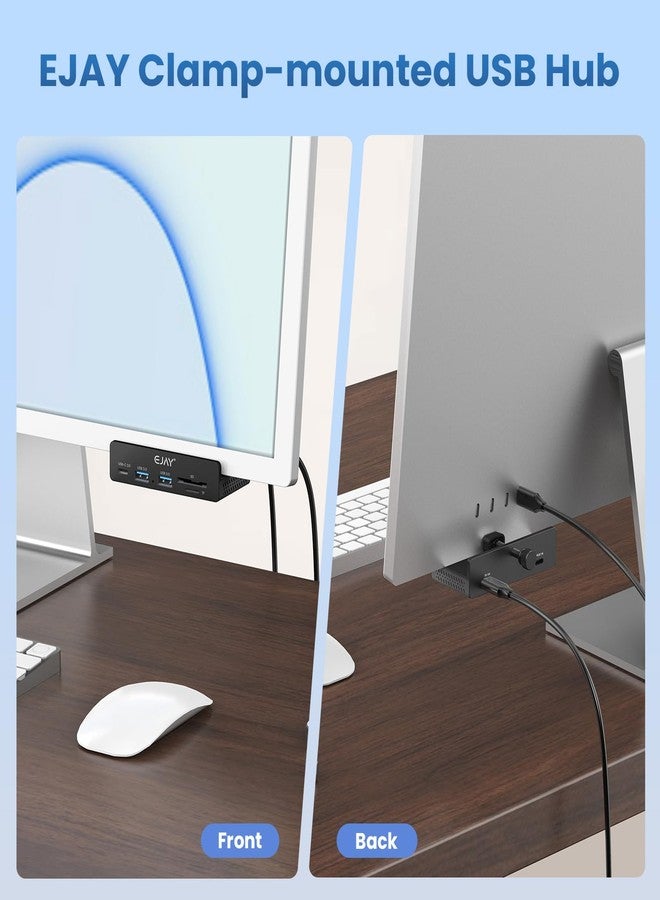 EJAY 5Ports USB3.0 HUB Alu Splitter Desktop Docking with Card Reader for Desk/Monitor Clipping with Extra Power Supply Port,59inches Data & 39inches Power Cable-5Gbps(BJ-2A1CTS-BK) - Image 2