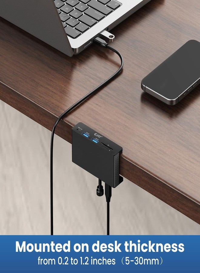 EJAY 5Ports USB3.0 HUB Alu Splitter Desktop Docking with Card Reader for Desk/Monitor Clipping with Extra Power Supply Port,59inches Data & 39inches Power Cable-5Gbps(BJ-2A1CTS-BK) - Image 4