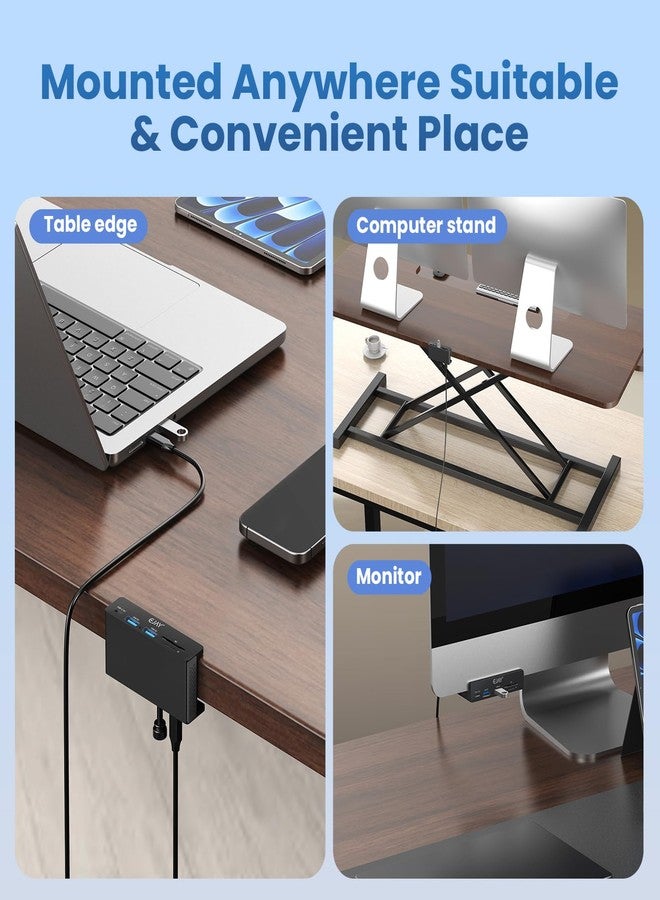 EJAY 5Ports USB3.0 HUB Alu Splitter Desktop Docking with Card Reader for Desk/Monitor Clipping with Extra Power Supply Port,59inches Data & 39inches Power Cable-5Gbps(BJ-2A1CTS-BK) - Image 3