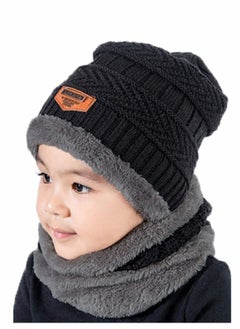 SYOSI Kids Beanie Hat Scarf Set, 2 Pcs Knit Winter Warm Set for Toddler Boys Girls for 1-6 Years Old Kids Winter Beanie Hat Scarf Set with Knit Thick Warm Fleece Lined Black  - Image 1