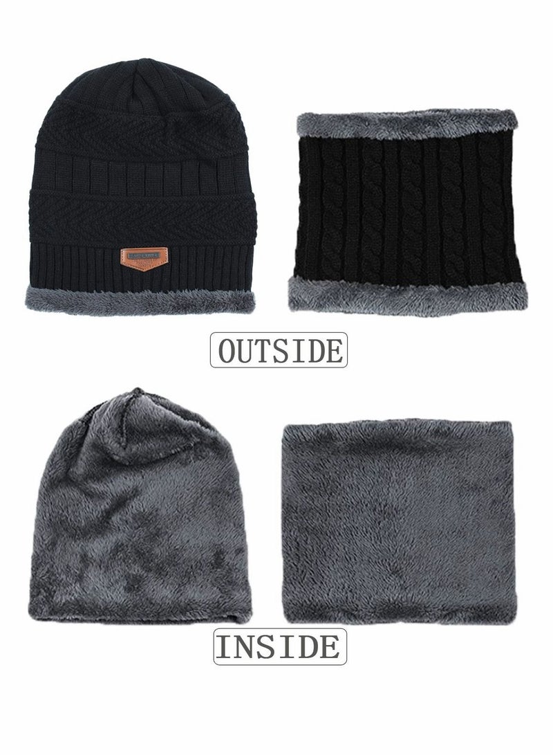 SYOSI Kids Beanie Hat Scarf Set, 2 Pcs Knit Winter Warm Set for Toddler Boys Girls for 1-6 Years Old Kids Winter Beanie Hat Scarf Set with Knit Thick Warm Fleece Lined Black - Image 2