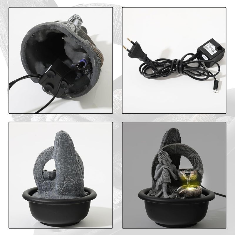Kuber Industries Polyresin Buddha Fountain for Home Decor with LED Lights 16x16x19cm Tabletop Fountain Living RoomHallOfficeGarden Dcor Gifting Grey Color - Image 4