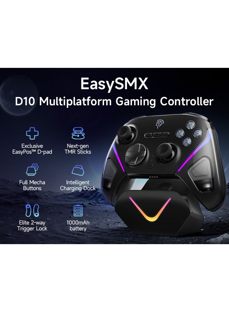 general Professional Gamepad EasySMX D10 Wireless Gaming Controller for PC/Steam/iPhone/Android/Switch with TMR Joysticks Dual-Mode Triggers Mechanical Keys 1000Hz Polling, RGB Lights 1000mAh Battery with Intelligent Charging Dock - Image 2