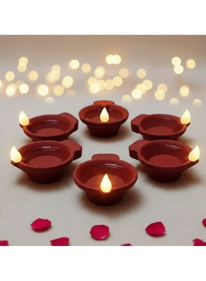 DECORATIVE LED DIYAS PACK OF 6  RED, BATTERY OPERATED WITH WATER SENSOR