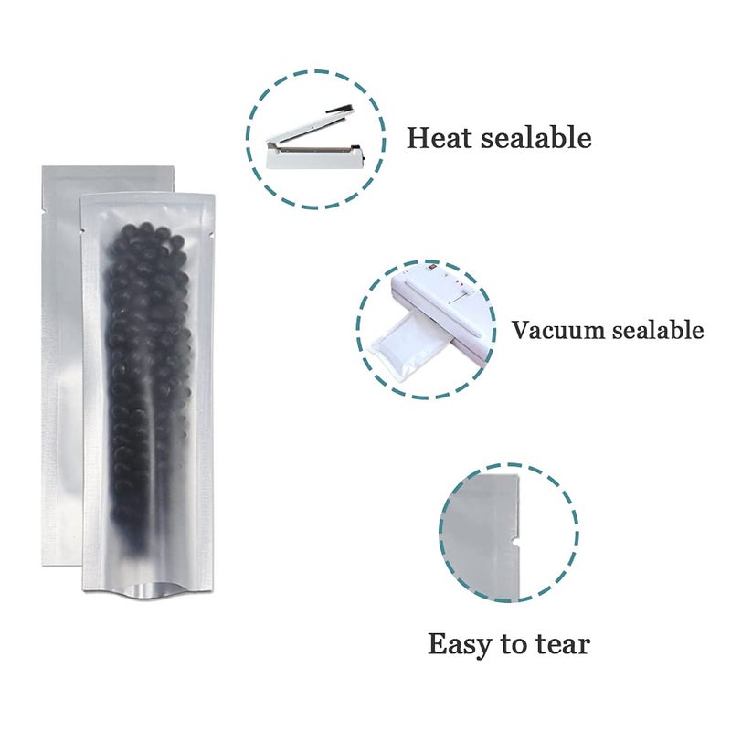 PABCK 100 Pcs 2.1x7.08 inch (Inside Size 1.77x6.69 inch) Clear Front Vacuum Heat Sealable Pure Mylar Foil Bag for Travel Shampoo Skincare Packaging Candy Coffee Powder Food Storage Aluminum Package - Image 2