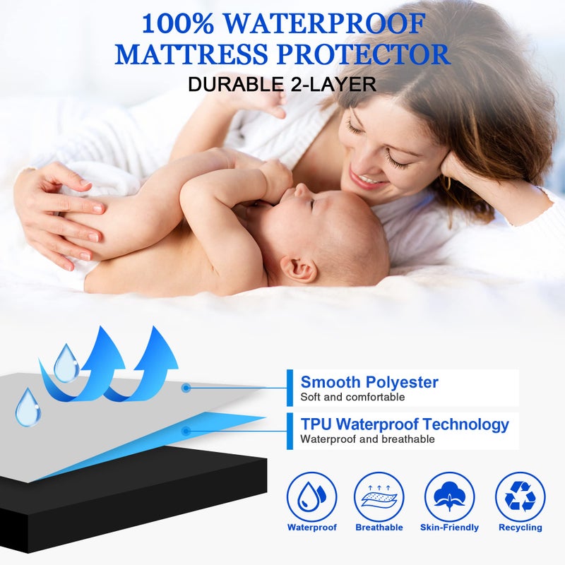 Sufdari Mattress Protector Waterproof Mattress Cover Queen 18"" Deep Pocket Mattress Protector Fitted Sheet Style with Elastic Rubber Band Washable and Easy Care-Black Queen - Image 3