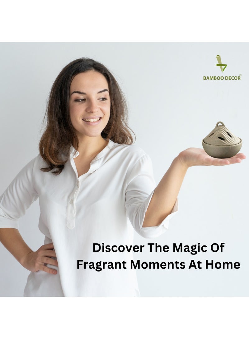 Bamboo Decor | Ceramic Incense Burner -Sandalwood Agalwood Cones Holder -Contemporary Indoor Censer For Boukhor Oud heat protection Layer suitable for Home - Image 3