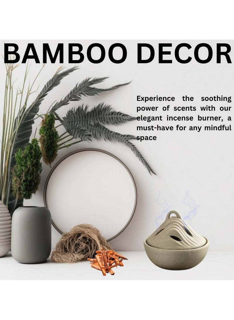 Bamboo Decor | Ceramic Incense Burner -Sandalwood Agalwood Cones Holder -Contemporary Indoor Censer For Boukhor Oud heat protection Layer suitable for Home - Image 4