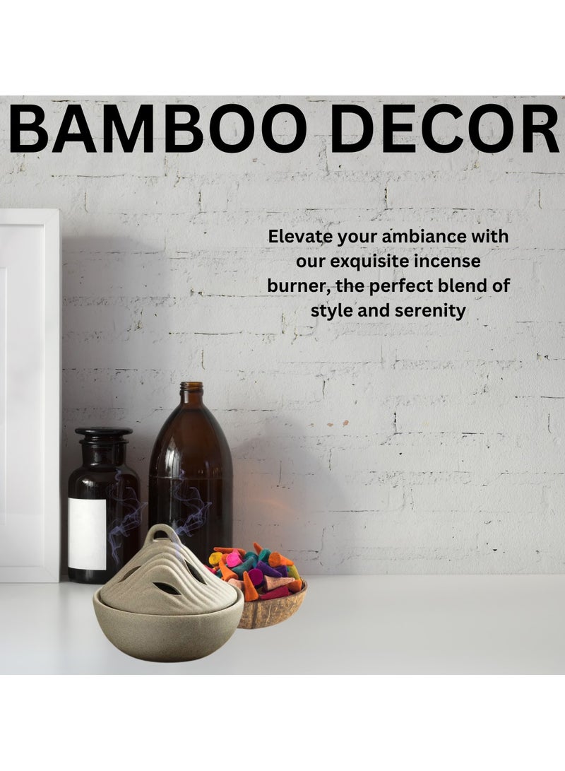 Bamboo Decor | Ceramic Incense Burner -Sandalwood Agalwood Cones Holder -Contemporary Indoor Censer For Boukhor Oud heat protection Layer suitable for Home - Image 5