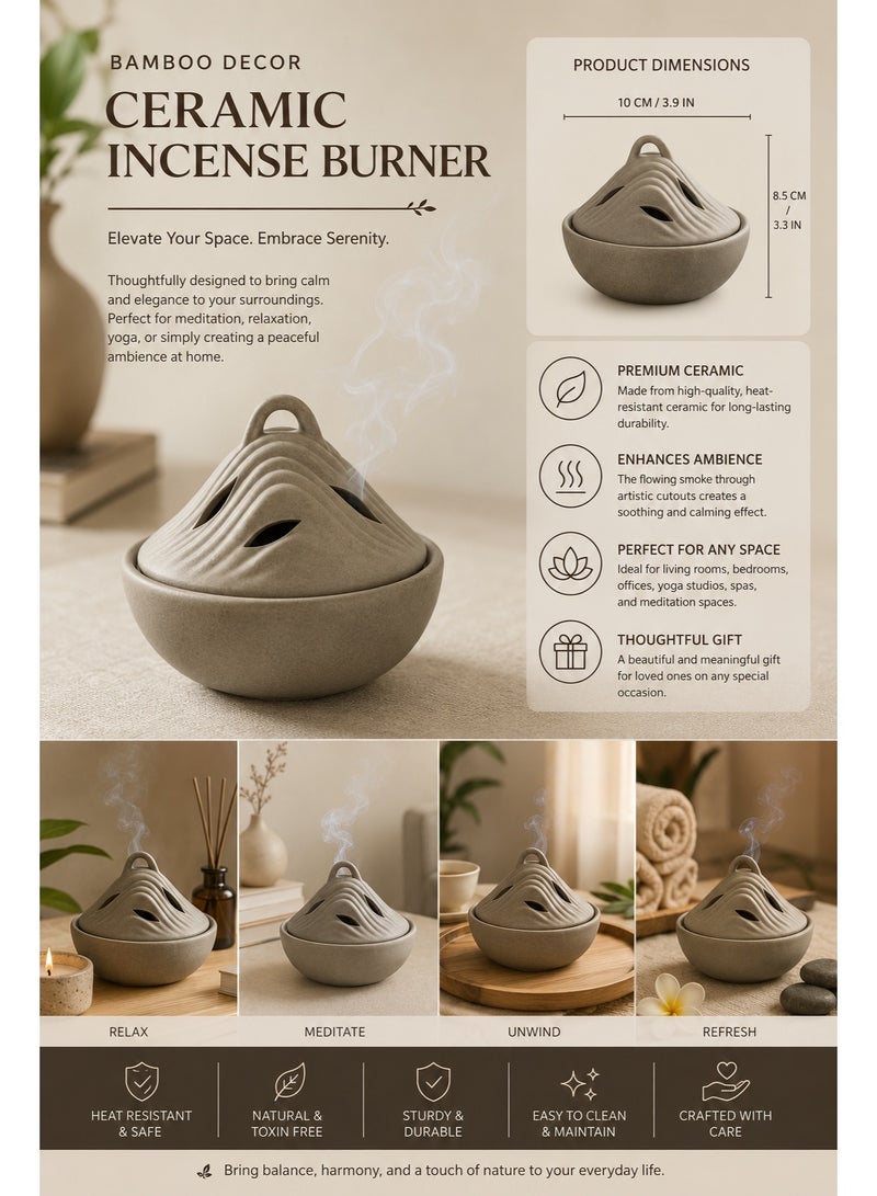 Bamboo Decor | Ceramic Incense Burner -Sandalwood Agalwood Cones Holder -Contemporary Indoor Censer For Boukhor Oud heat protection Layer suitable for Home - Image 3