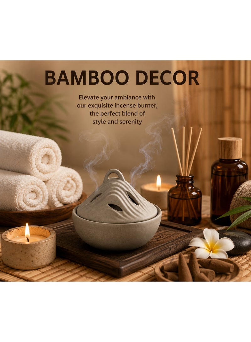 Bamboo Decor | Ceramic Incense Burner -Sandalwood Agalwood Cones Holder -Contemporary Indoor Censer For Boukhor Oud heat protection Layer suitable for Home - Image 4