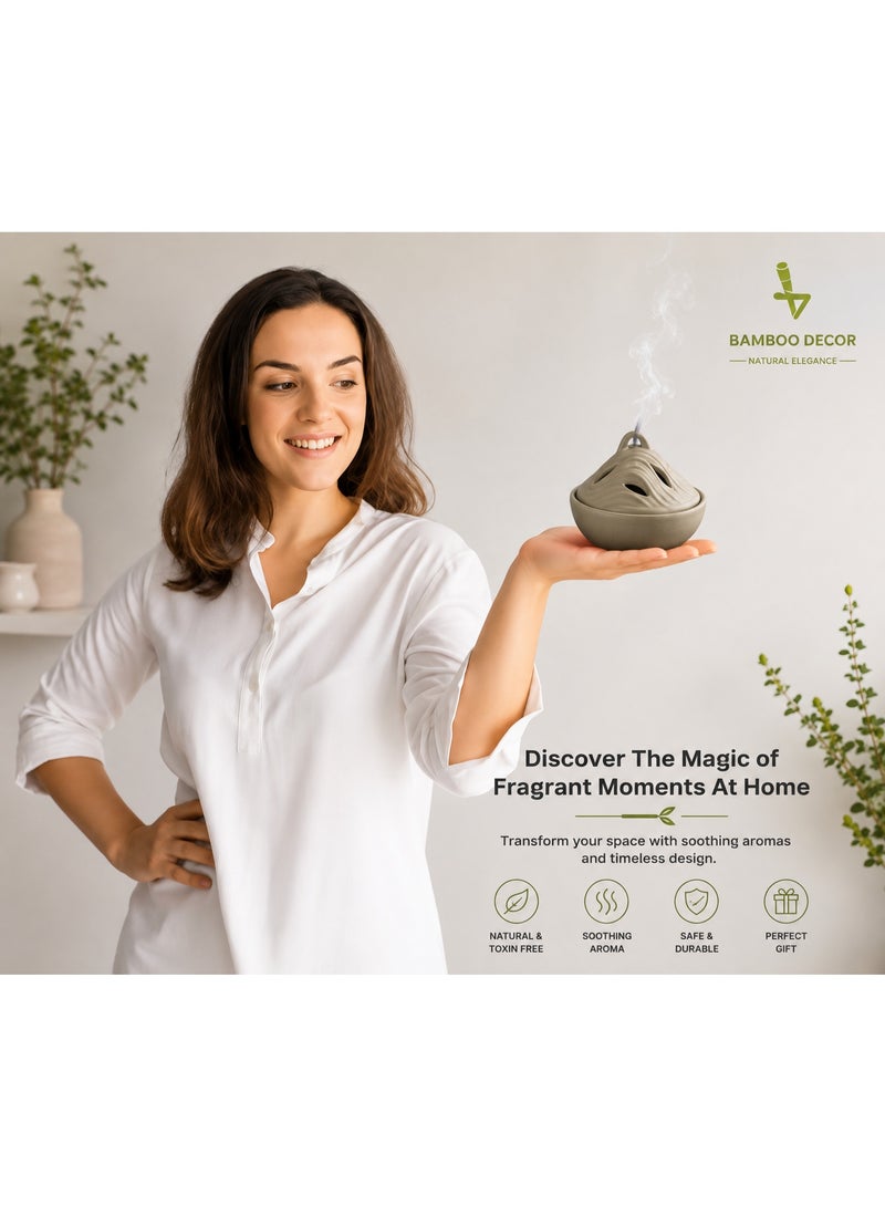 Bamboo Decor | Ceramic Incense Burner -Sandalwood Agalwood Cones Holder -Contemporary Indoor Censer For Boukhor Oud heat protection Layer suitable for Home - Image 2