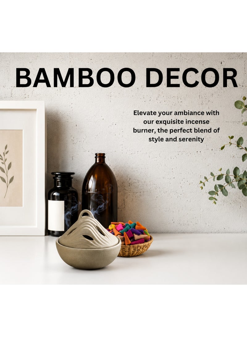 Bamboo Decor | Ceramic Incense Burner -Sandalwood Agalwood Cones Holder -Contemporary Indoor Censer For Boukhor Oud heat protection Layer suitable for Home - Image 5