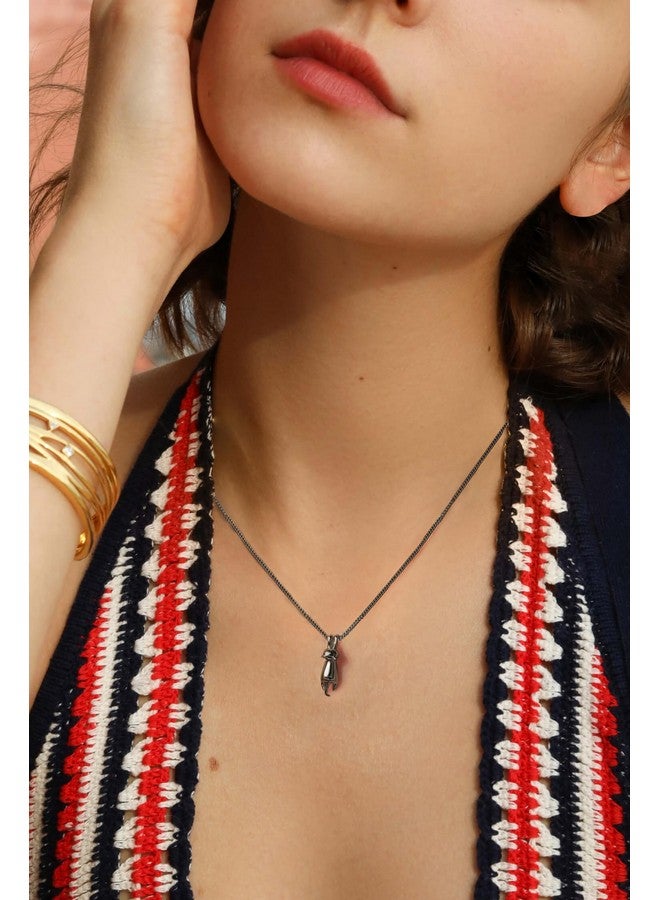 S.Leaf S925 Sterling Silver Cat Necklace Polish Mirror Silver Cat Pendant Collarbone Necklace Cat Gifts For Cat Lovers (03_Black Gold) - Image 2