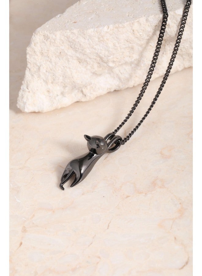 S.Leaf S925 Sterling Silver Cat Necklace Polish Mirror Silver Cat Pendant Collarbone Necklace Cat Gifts For Cat Lovers (03_Black Gold) - Image 4