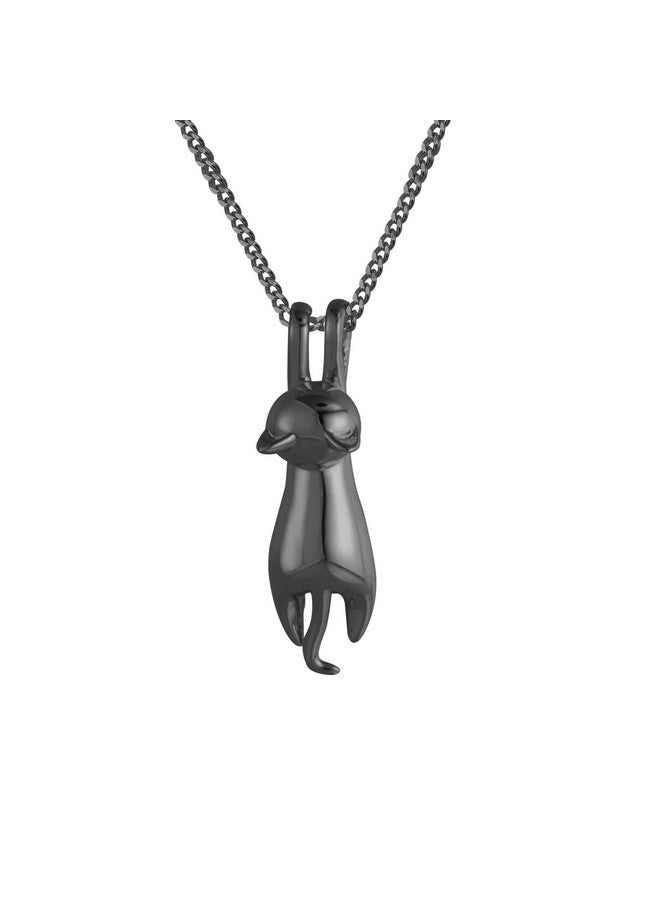 S.Leaf S925 Sterling Silver Cat Necklace Polish Mirror Silver Cat Pendant Collarbone Necklace Cat Gifts For Cat Lovers (03_Black Gold) - Image 1