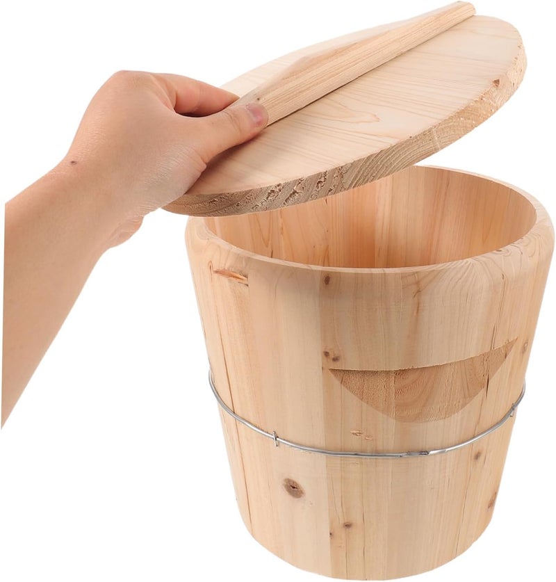 Luxshiny Wooden Towel Warmer Bucket with Lid 25x25x25cm Spa Towel Steaming Barrel Bathroom Sauna Steamer Container Home and Salon Use - Image 4