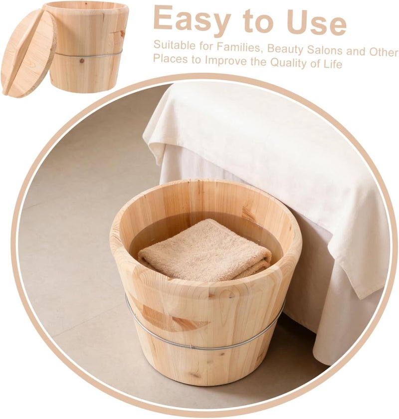 Luxshiny Wooden Towel Warmer Bucket with Lid 25x25x25cm Spa Towel Steaming Barrel Bathroom Sauna Steamer Container Home and Salon Use - Image 3