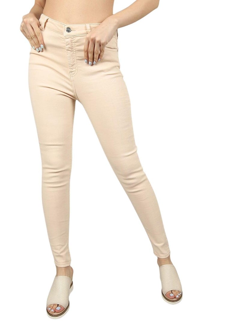 Freehand Women Cream Skinny Fit Solid High-Rise Stretchable Jeans (Cream_28) - Image 1
