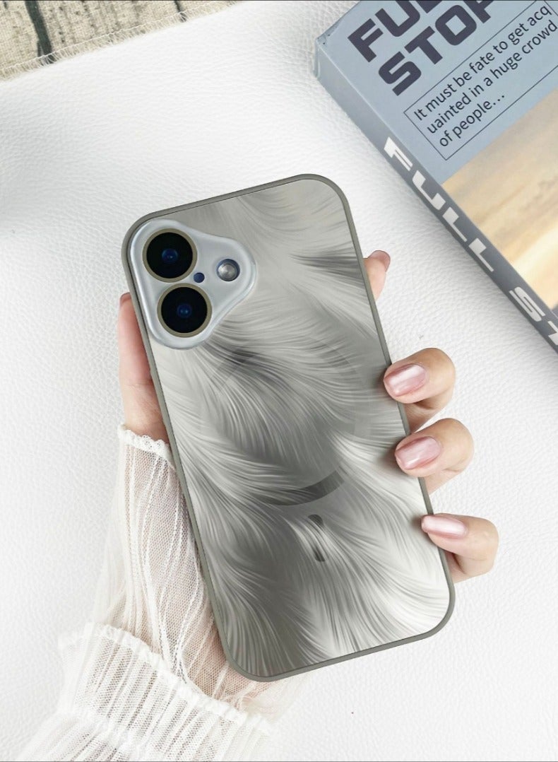 IPhone 16 magnetic matte phone case, luxurious cover coating, non stick fingerprint，gradient flowing phoenix tail pattern lens protective case (gray) - Image 1