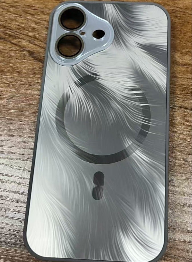 IPhone 16 magnetic matte phone case, luxurious cover coating, non stick fingerprint，gradient flowing phoenix tail pattern lens protective case (gray) - Image 2