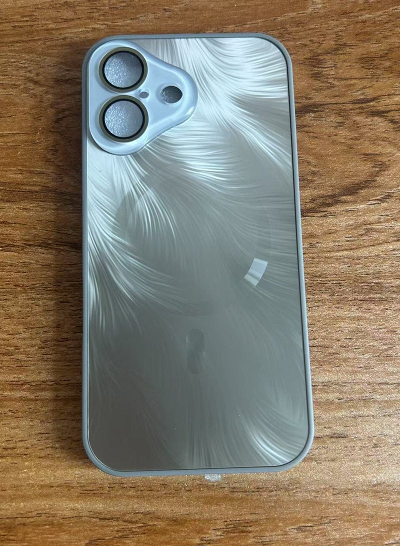IPhone 16 magnetic matte phone case, luxurious cover coating, non stick fingerprint，gradient flowing phoenix tail pattern lens protective case (gray) - Image 3