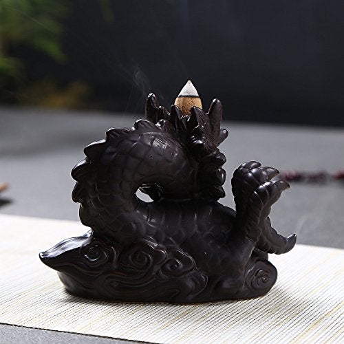 OTOFY Handmade Ceramic Incense Holder, Backflow Incense Burner Figurine Incense Cone Holders Home Decor Gift Decorations Statue Ornaments (Fierce Dragon) - Image 4