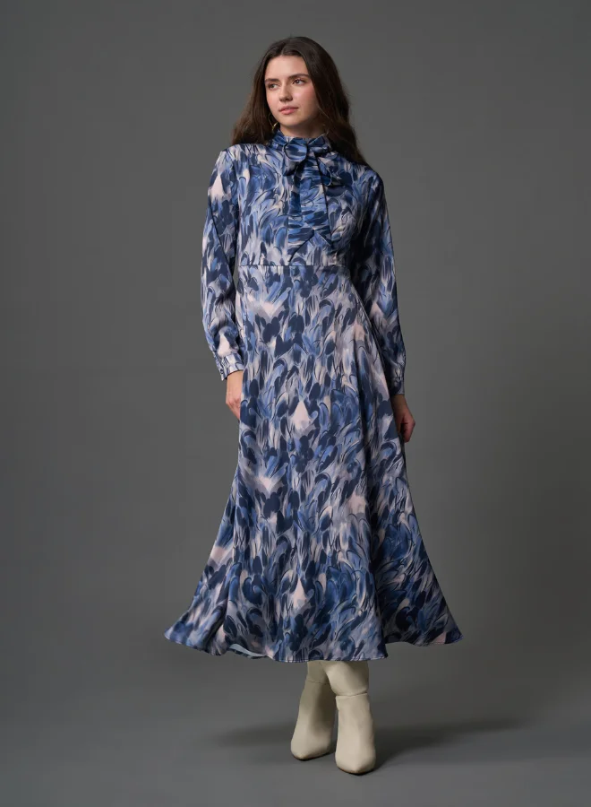 ميزال MIZALLE ELLIPSE PATTERNED COLLAR TIED DRESS