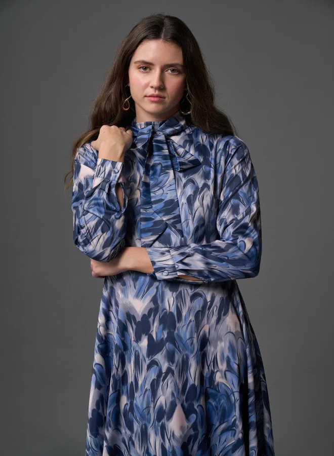 ميزال MIZALLE ELLIPSE PATTERNED COLLAR TIED DRESS