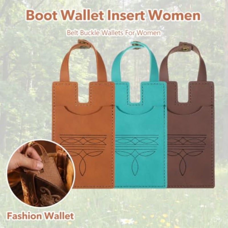 3 PCS Western Boot Wallet for Women Man, Leather Credit Card Holder Compact Boot Wallet Handcrafted Slim Insert with Snap Strap for Cowboy Boots Rodeo Concerts Pub Country Style - Image 4