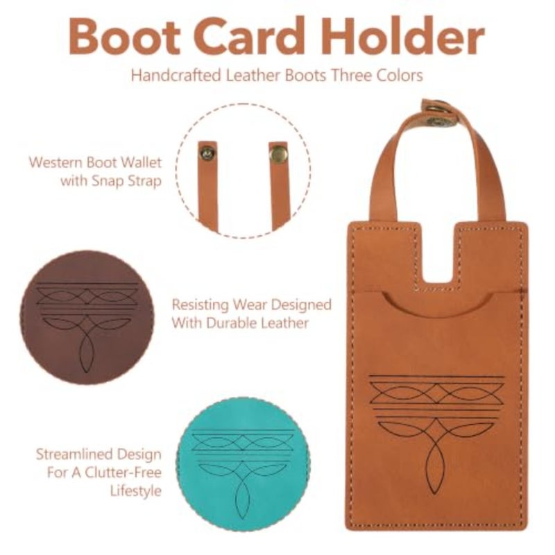 3 PCS Western Boot Wallet for Women Man, Leather Credit Card Holder Compact Boot Wallet Handcrafted Slim Insert with Snap Strap for Cowboy Boots Rodeo Concerts Pub Country Style - Image 3