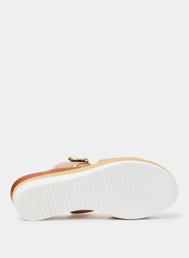 Take Two  Beige Wedge Sandals with Golden Butterfly Detail for Women | Best Price UAE