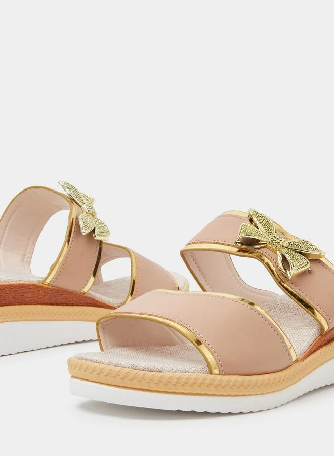 Take Two  Beige Wedge Sandals with Golden Butterfly Detail for Women | Best Price UAE