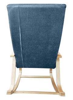 Moon Home and more.. Modern Bentwood Rocking Chair Chenille Fabric Upholstered Relax Rocker Lounge Chair Blue  - Image 5