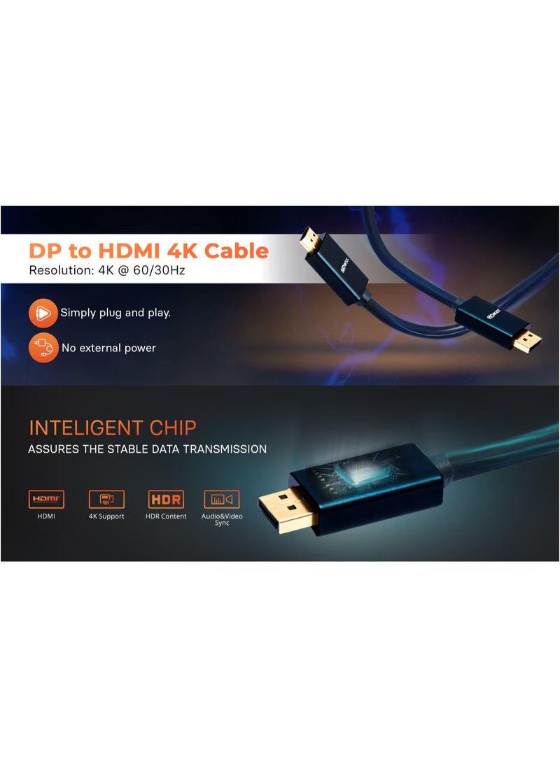 موسل كابل MOWSIL DP إلى HDMI MODH03 بطول 2 متر  - Image 3