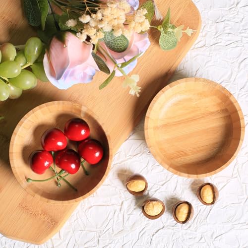 ZTHapwa Small Bamboo Wooden Bowls Set of 2, Round Shallow Serving Bowls for Charcuterie/Fruit/Candy, 4 Inch Handmade Dipping Dishes for Spice/Salsa/Tomato Sauce - Image 4