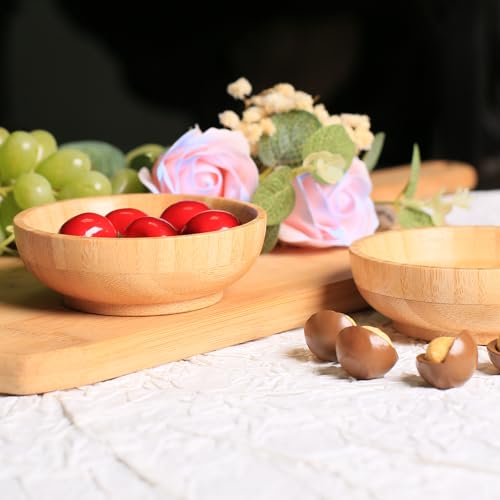 ZTHapwa Small Bamboo Wooden Bowls Set of 2, Round Shallow Serving Bowls for Charcuterie/Fruit/Candy, 4 Inch Handmade Dipping Dishes for Spice/Salsa/Tomato Sauce - Image 3