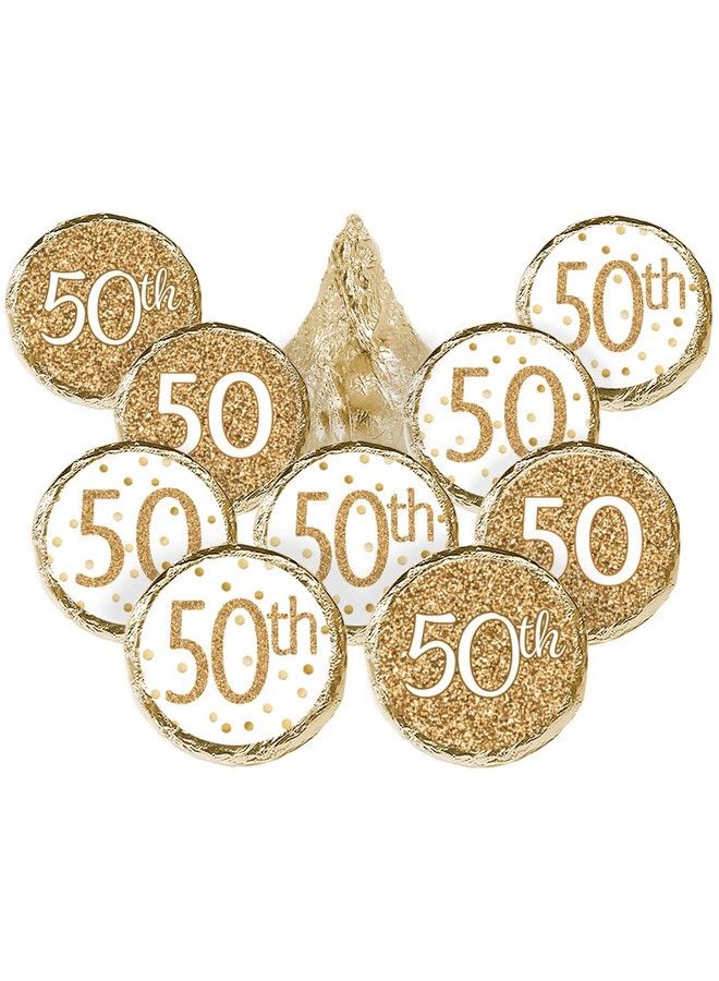 DISTINCTIVS White And Gold 50Th Birthday Party Favor Stickers 180 Labels - Image 1
