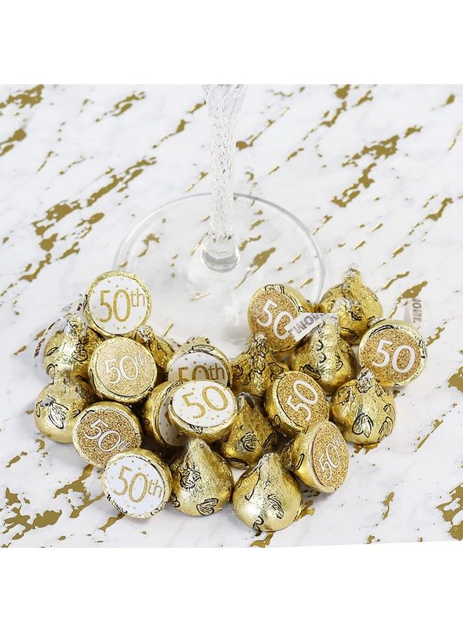 DISTINCTIVS White And Gold 50Th Birthday Party Favor Stickers 180 Labels - Image 3