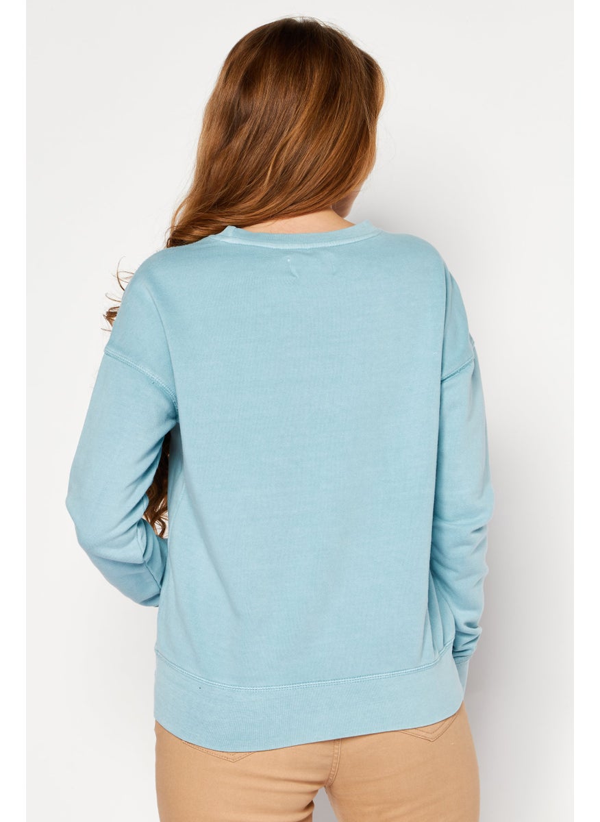 Weatherproof Women Crew Neck Long Sleeves Vintage Sweatshirt, Light Blue  - Image 3